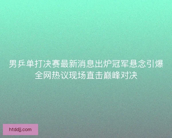 男乒单打决赛最新消息出炉冠军悬念引爆全网热议现场直击巅峰对决